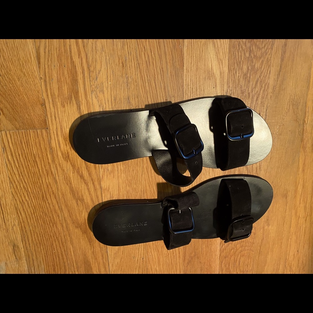 Everlane two strap suede flat sandals.  Black, Size 9, barely used.